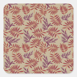 Sticker Carré Motifs de feuilles rouges et violettes vifs sur fo