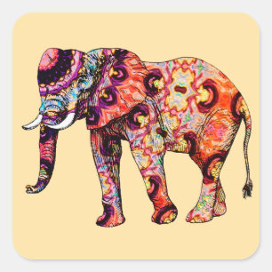 Sticker Carré Motifs traditionnels chinois d'éléphant