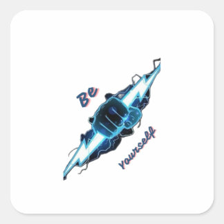Sticker Carré Motivante "Soyez Vous-Même" Éclair Bleu Fis