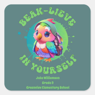 Sticker Carré Motivation Chibi Kawaii Nom du perroquet Année sco