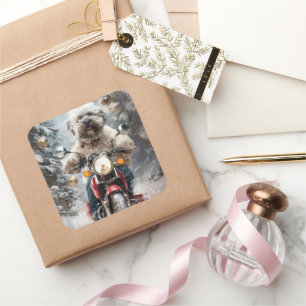 Sticker Carré Moto à chiens Havanais Noël