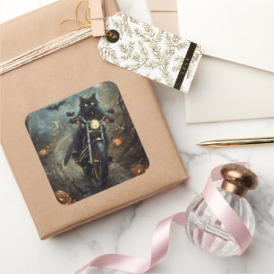 Sticker Carré Moto à équitation Chat Noir Halloween effrayant