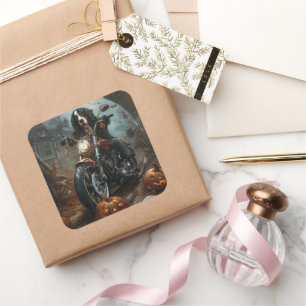 Sticker Carré Moto bernois d'équitation Halloween effrayant