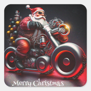 Sticker Carré Moto de Noël Père Noël
