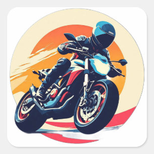 Sticker Carré Motocycliste en course