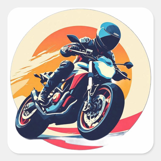 Sticker Carré Motocycliste en course (Devant)