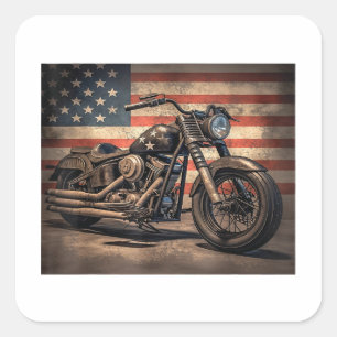 Sticker Carré Motorcycle USA Drapeau Retro Biker