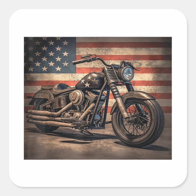 Sticker Carré Motorcycle USA Drapeau Retro Biker (Devant)