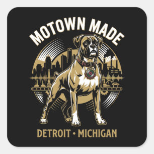 Sticker Carré Motown a fait de Detroit Boxer Dog Labour & Fierté