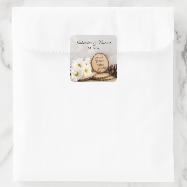Sticker Carré Mots clés Rustic Woodland Mariage Merci Favoriser (Sac)