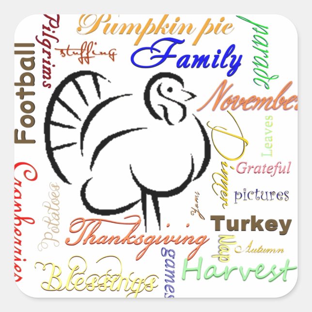 Sticker Carré mots de Thanksgiving (Devant)