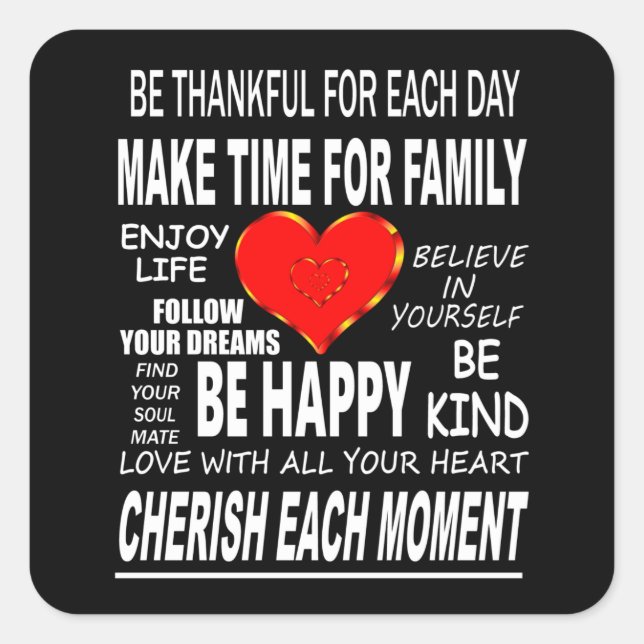 Sticker Carré Mots Inspirants À Vivre Par (Devant)