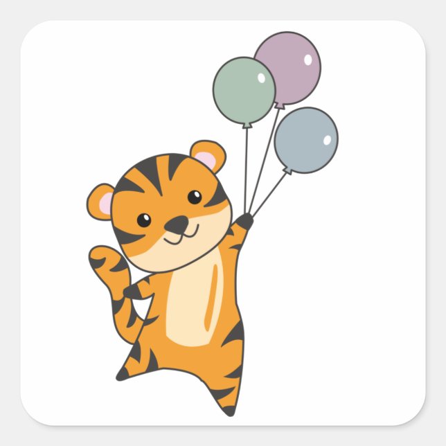 Sticker Carré Mouches de tigre avec ballons doux animaux enfants (Devant)