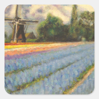Sticker Carré Moulin à vent à fleurs de printemps