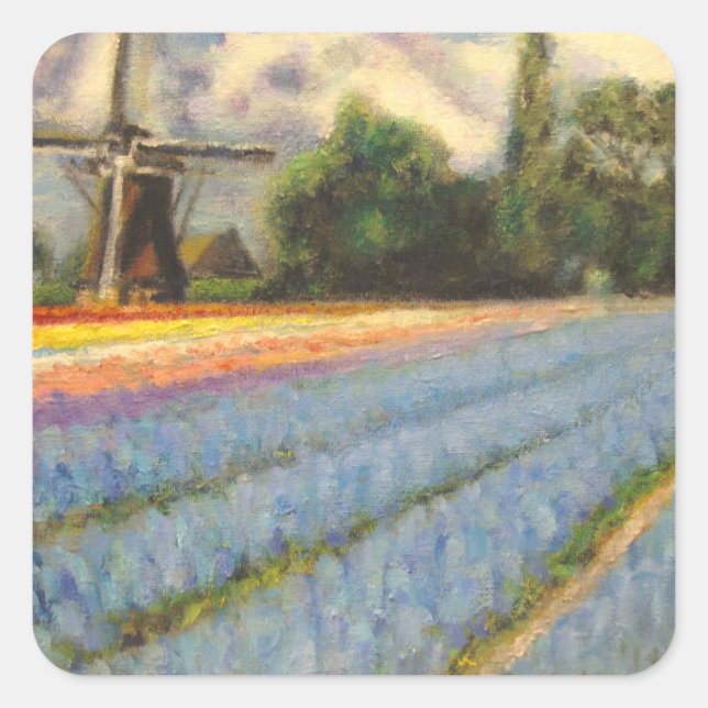 Sticker Carré Moulin à vent à fleurs de printemps (Devant)