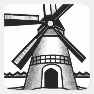 Sticker Carré Moulin à vent minimaliste Pays-Bas