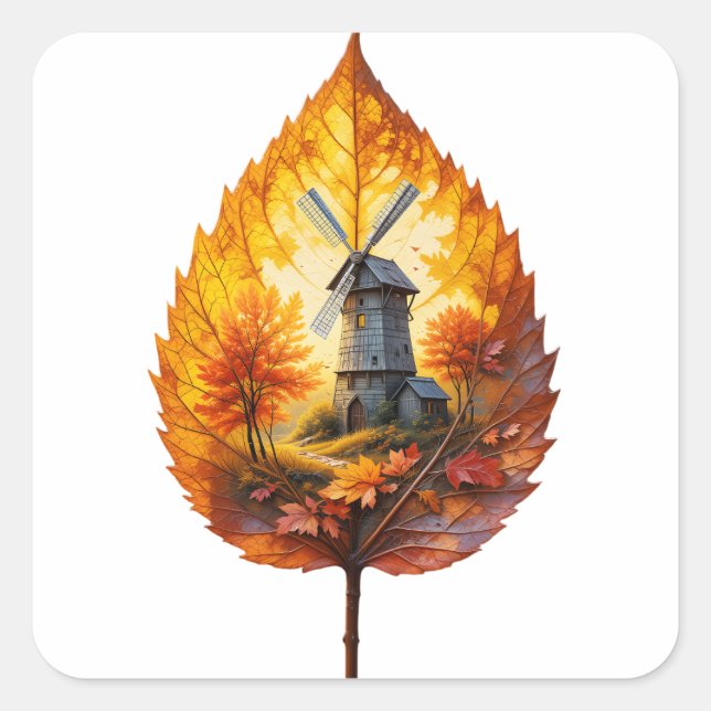 Sticker Carré Moulin à vent rustique en automne Llow (Devant)
