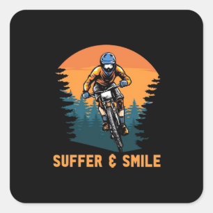 Sticker Carré Mountain Bike Suffer And Smile