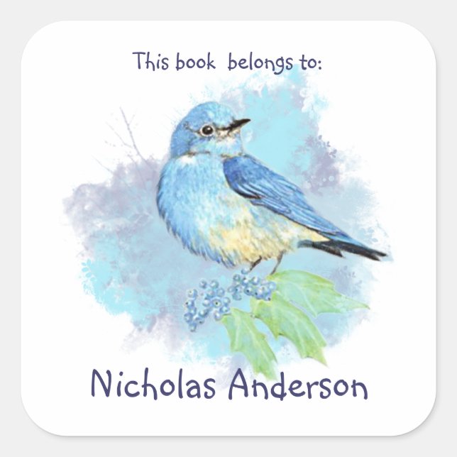 Sticker Carré Mountain Bluebird Bird book appartient Plaque d'en (Devant)