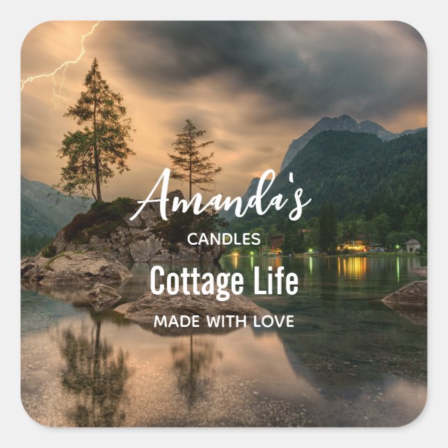 Sticker Carré Mountain Lake in the Evening Candle Business (Devant)