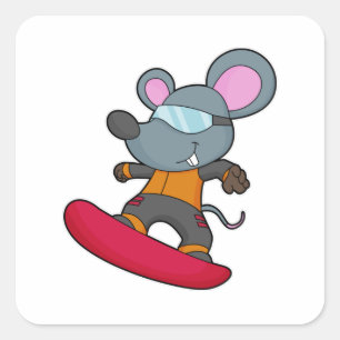 Sticker Carré Mouse as Snowboarder
