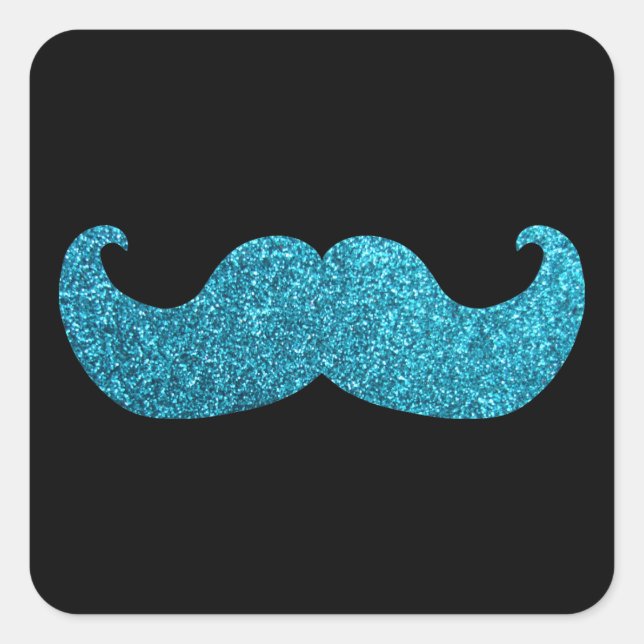 Sticker Carré Moustache Bling Bleu (Graphique Parties scintillan (Devant)