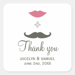 Sticker Carré Moustache et lèvres élégantes mariage Favoriser