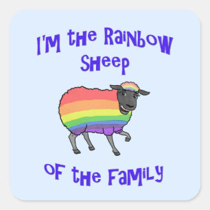 Sticker Carré Mouton arc-en-ciel de la famille