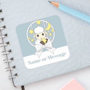 Sticker Carré Mouton de dessin animé bleu pastel rétro mignon