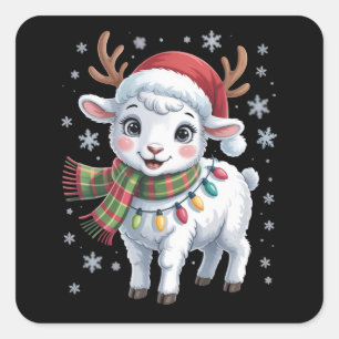 Sticker Carré Mouton mignon Noël Amour d'animaux drôle Agriculte