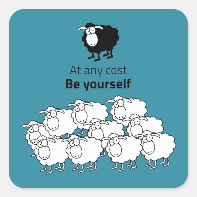 Sticker Carré mouton noir et blanc (Devant)