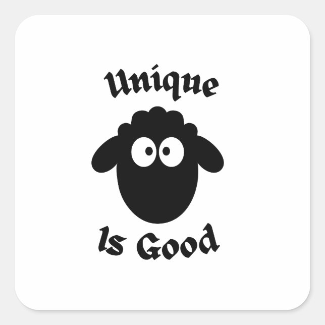 Sticker Carré mouton noir : Unique est bon (Devant)