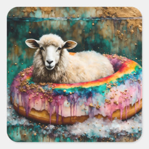 Sticker Carré Moutons sur un arc-en-ciel Couleur Doughnut flotta