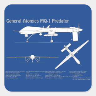 Sticker Carré MQ-1 Predator UAV- Plan d'avion ABD