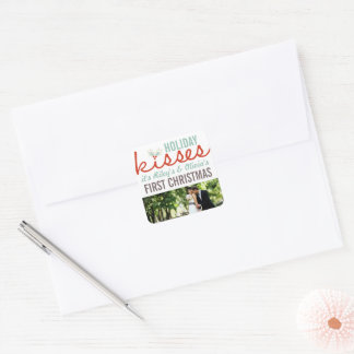 Sticker Carré Mr & Mrs First Christmas Mistletoes Mariage photo