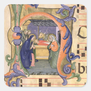 Sticker Carré Ms 571 f.6r Historié le "H" initial décrivant le