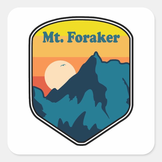 Sticker Carré Mt. Foraker Alaska Lever du soleil (Devant)