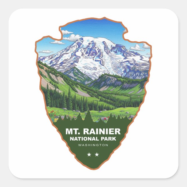 Sticker Carré Mt. Rainier Parc National Arrowhead (Devant)