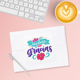 Sticker Carré Muchas Gracias, espagnol et coloré