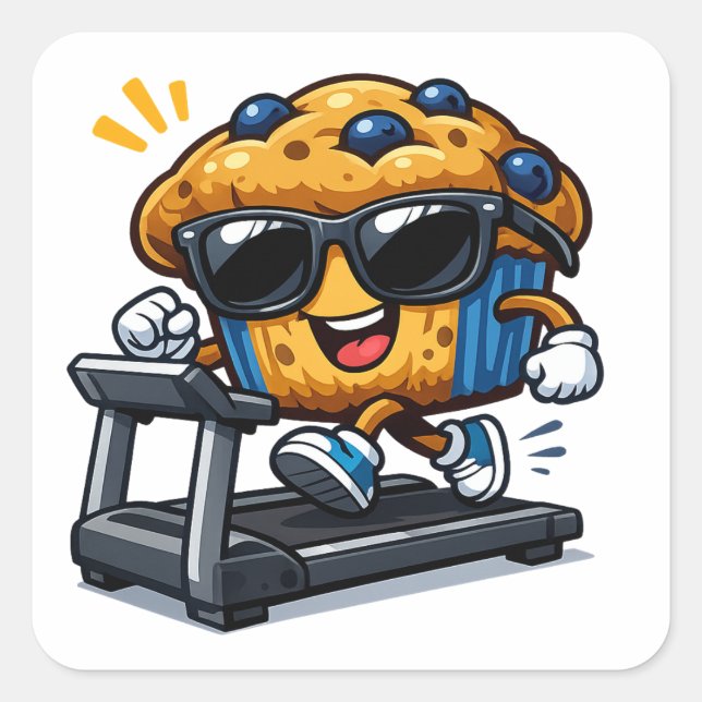 Sticker Carré Muffin sur tapis roulant (Devant)