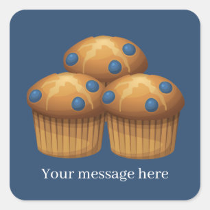 Sticker Carré Muffins bleuets mignons ajouter un message de nom