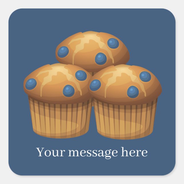 Sticker Carré Muffins bleuets mignons ajouter un message de nom (Devant)
