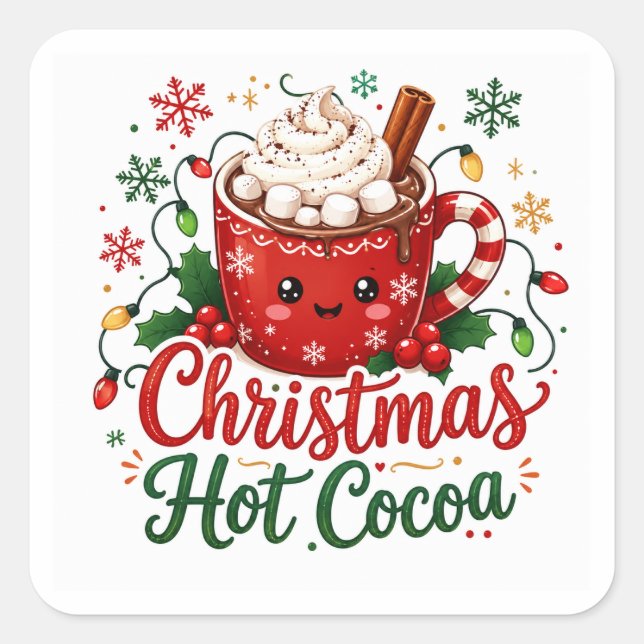 Sticker Carré Mug de Chocolat Chaud de Noël Mignon (Devant)