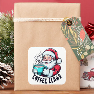 Sticker Carré Mug de Noël en sarcelle chaude de Claus Café