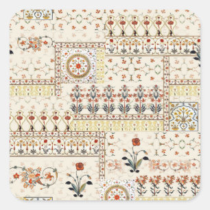 Sticker Carré Mughal Floral Paisley : Ethnic Digital Elegance.