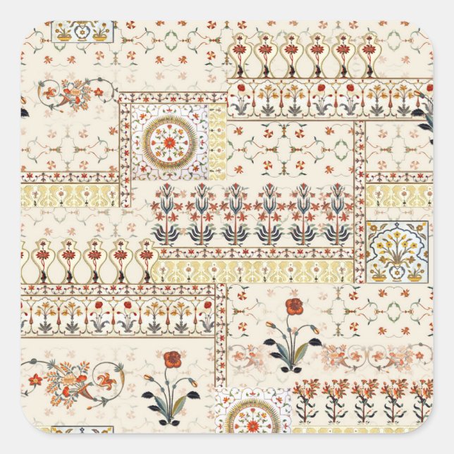 Sticker Carré Mughal Floral Paisley : Ethnic Digital Elegance. (Devant)