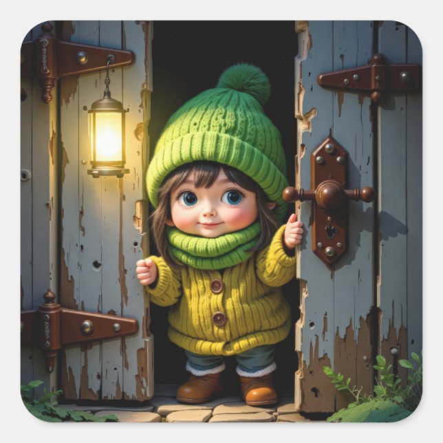 Sticker Carré Munchkin Wearing a Knit Hat and Sweater (Devant)