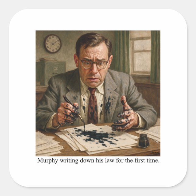 Sticker Carré Murphy writing down his law for the first time. (Devant)