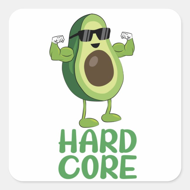 Sticker Carré Musculaire Hardcore Avocado drôle (Devant)