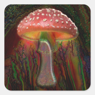 STICKER CARRÉ MUSHROOM PSYCHÉDÉLIQUE